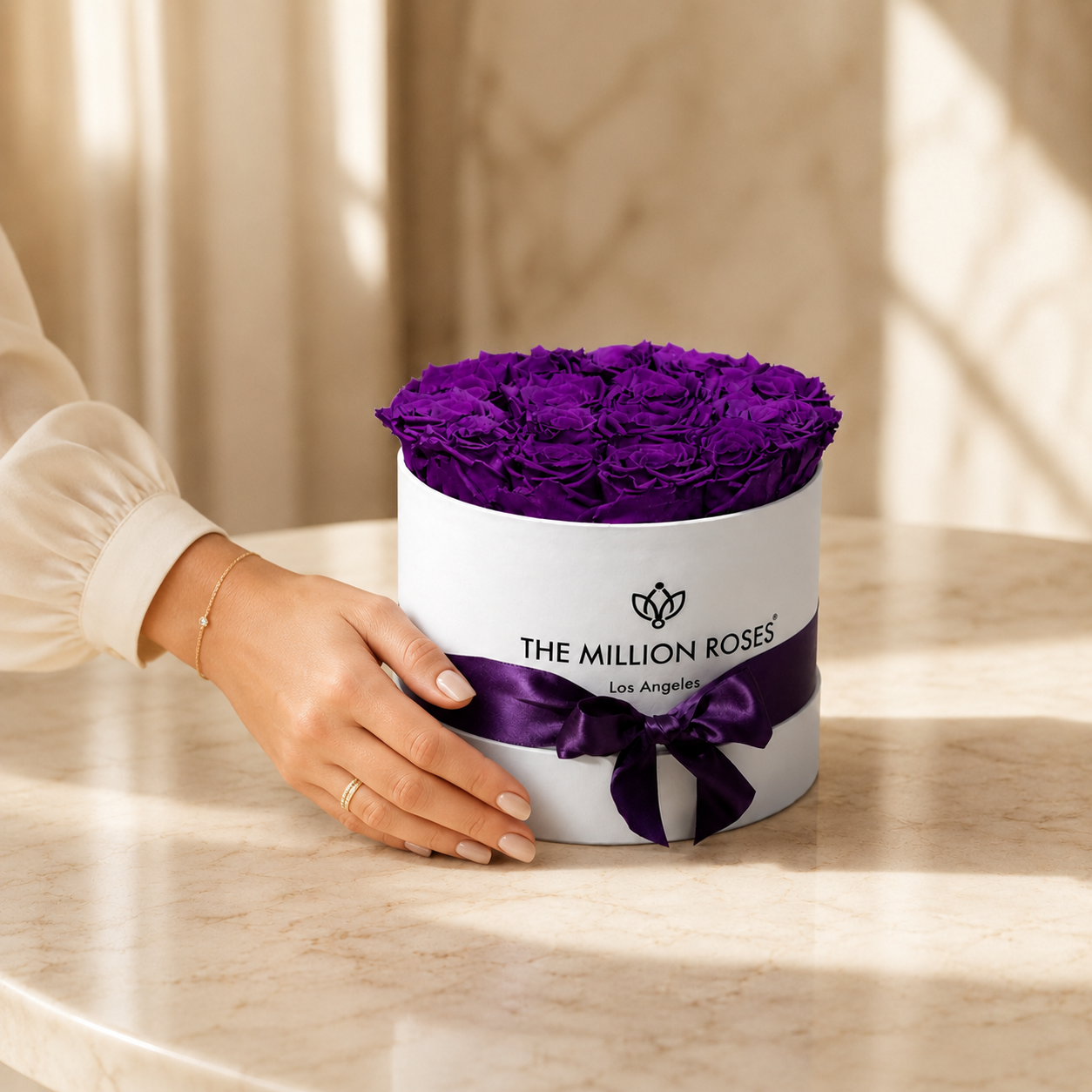 Classic White Box | Bright Purple Roses