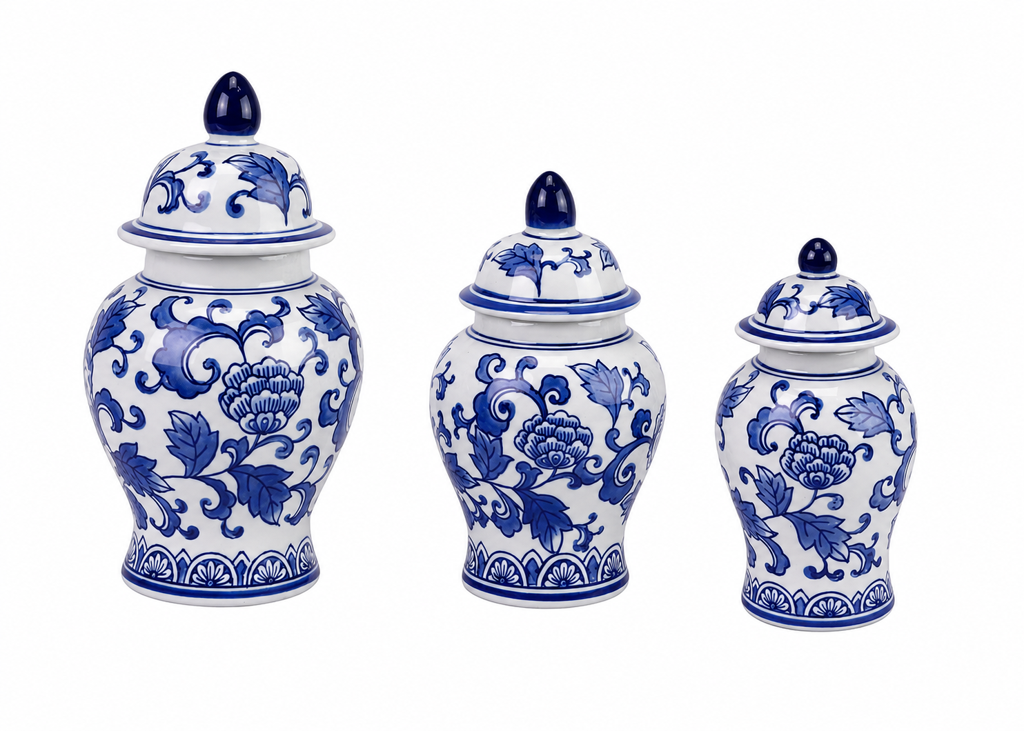 Set of 3 Blue & White Floral Food Safe Jars