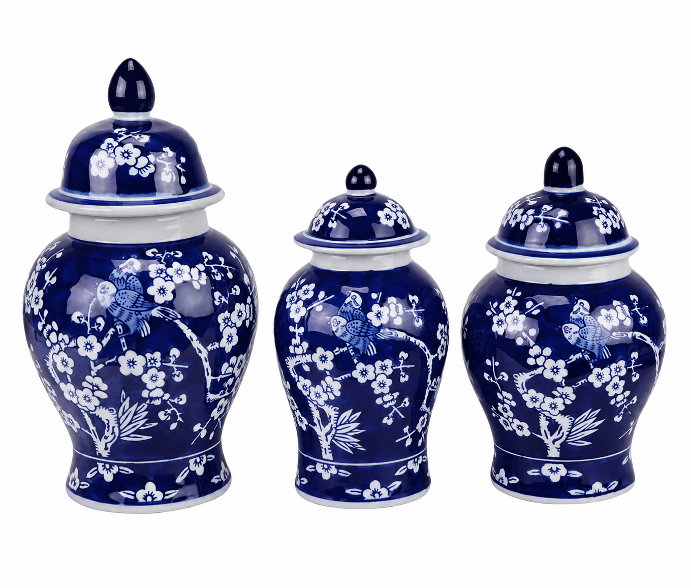 Set of 3 Navy Cherry Blossom Food Safe Jars