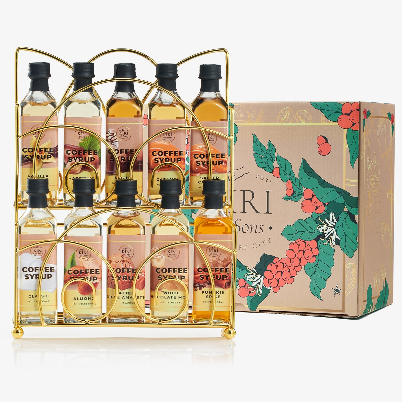 Gourmet Coffee Syrup Rack Gift Set Includes Display Rack Flavored Coffees Sweetener 10 50ML Coffee S