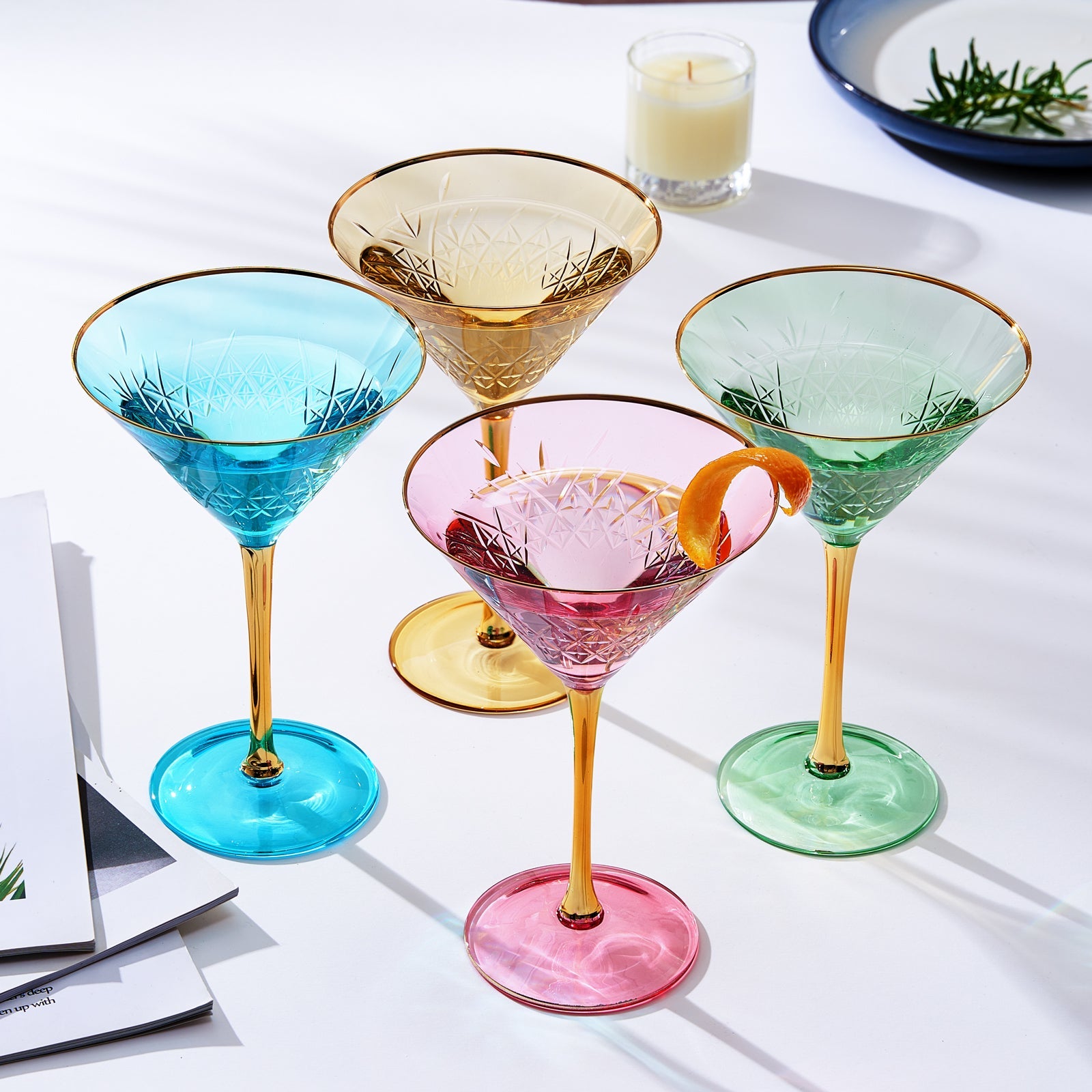 Gold Rimmed Crystal Martini Glasses 10 Oz Set Of 4 Classic Martini Glasses For Cocktails Wine Champa