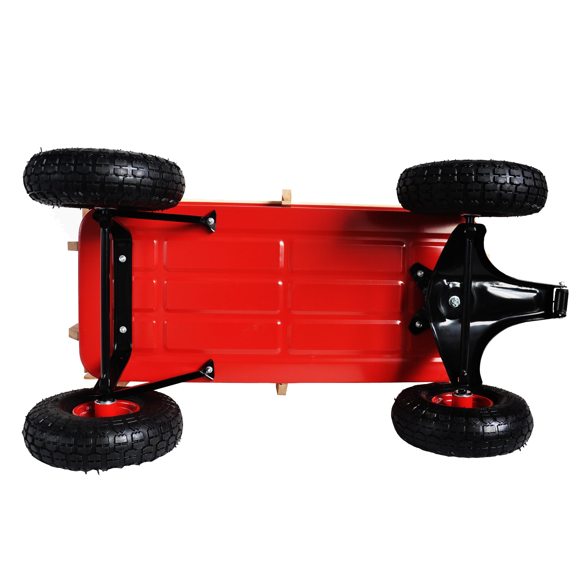 Outdoor Wagon All Terrain Pulling w/Wood Railing Air Tires Children Kid Garden(Red)
