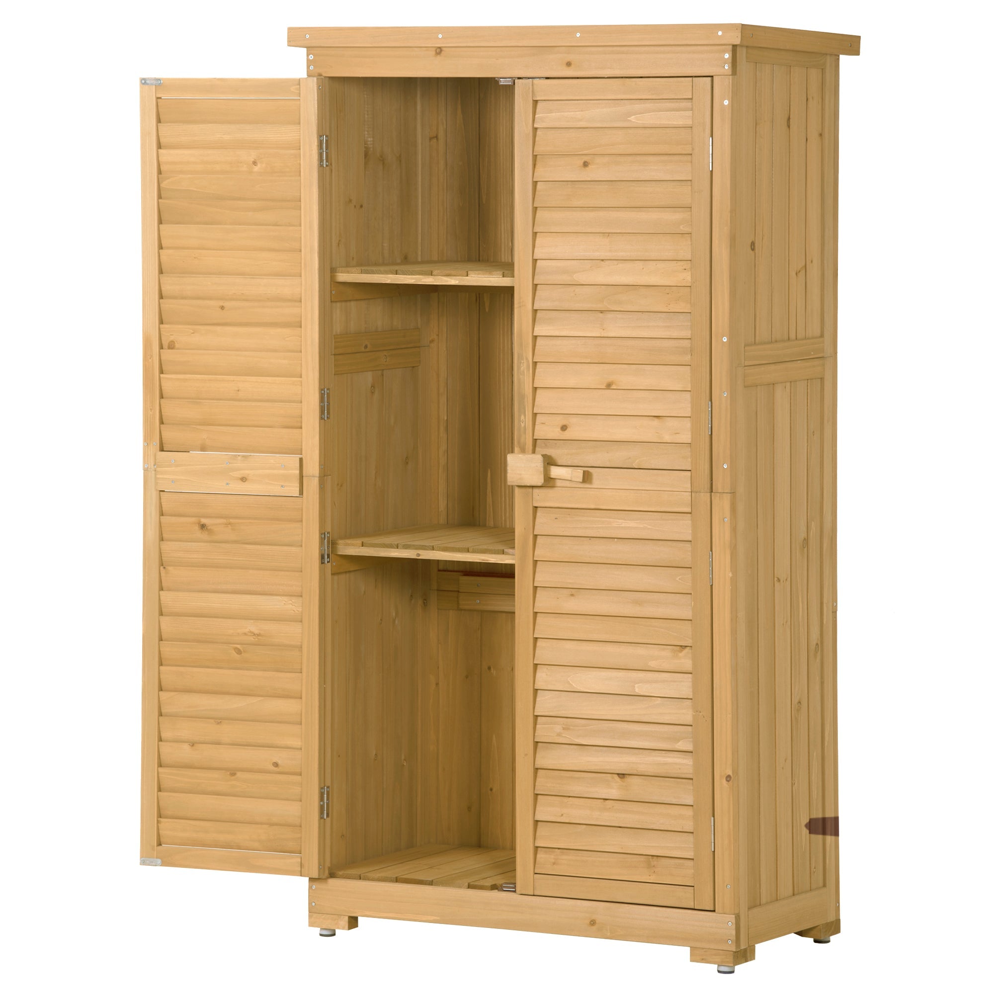 Wooden Garden Shed 3-tier Patio Storage Cabinet Outdoor Organizer Wooden Lockers with Wood (Natural Wood Color -Shutter Design)