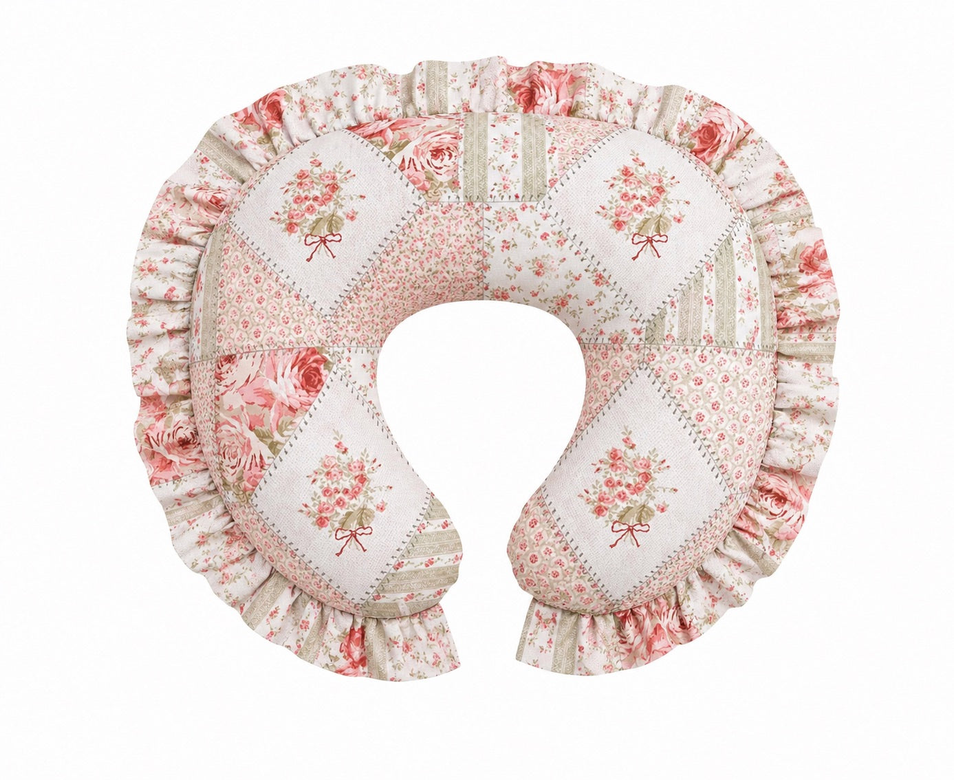 Pink Green Patchwork Ruffle Nursing Pillow Cover