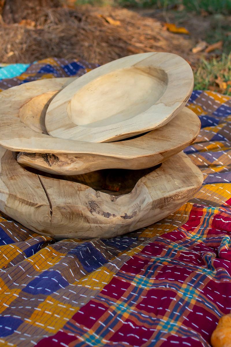 Rustic Teakwood Bowls - Set of 3