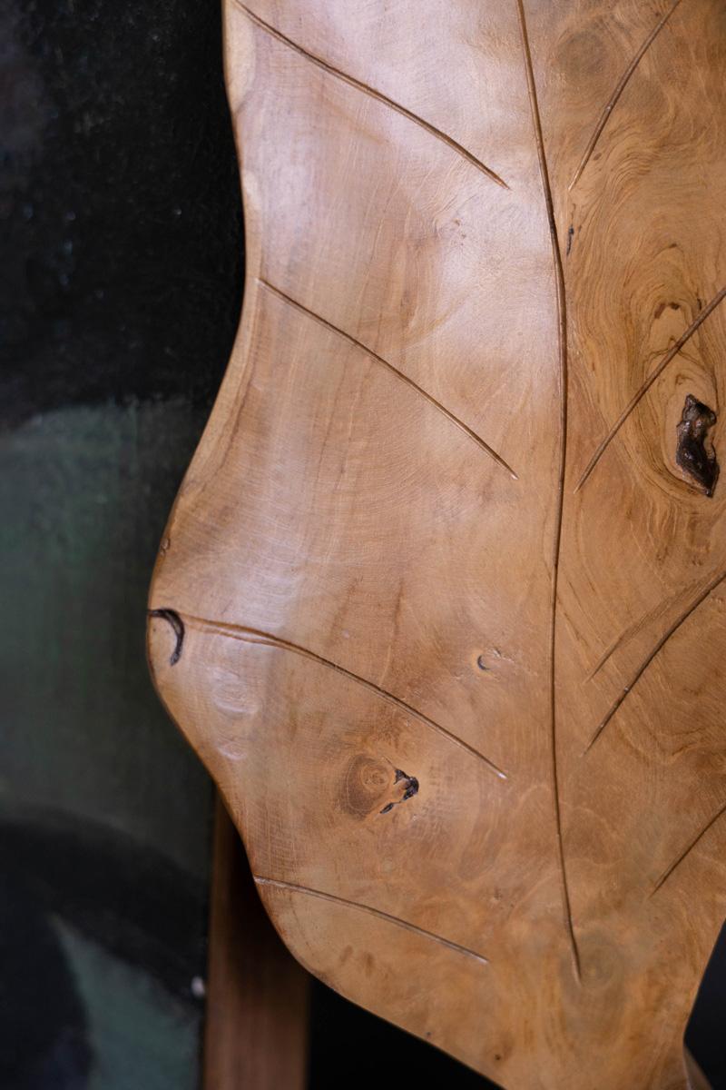 Hand-Carved Teakwood Leaf Sculpture