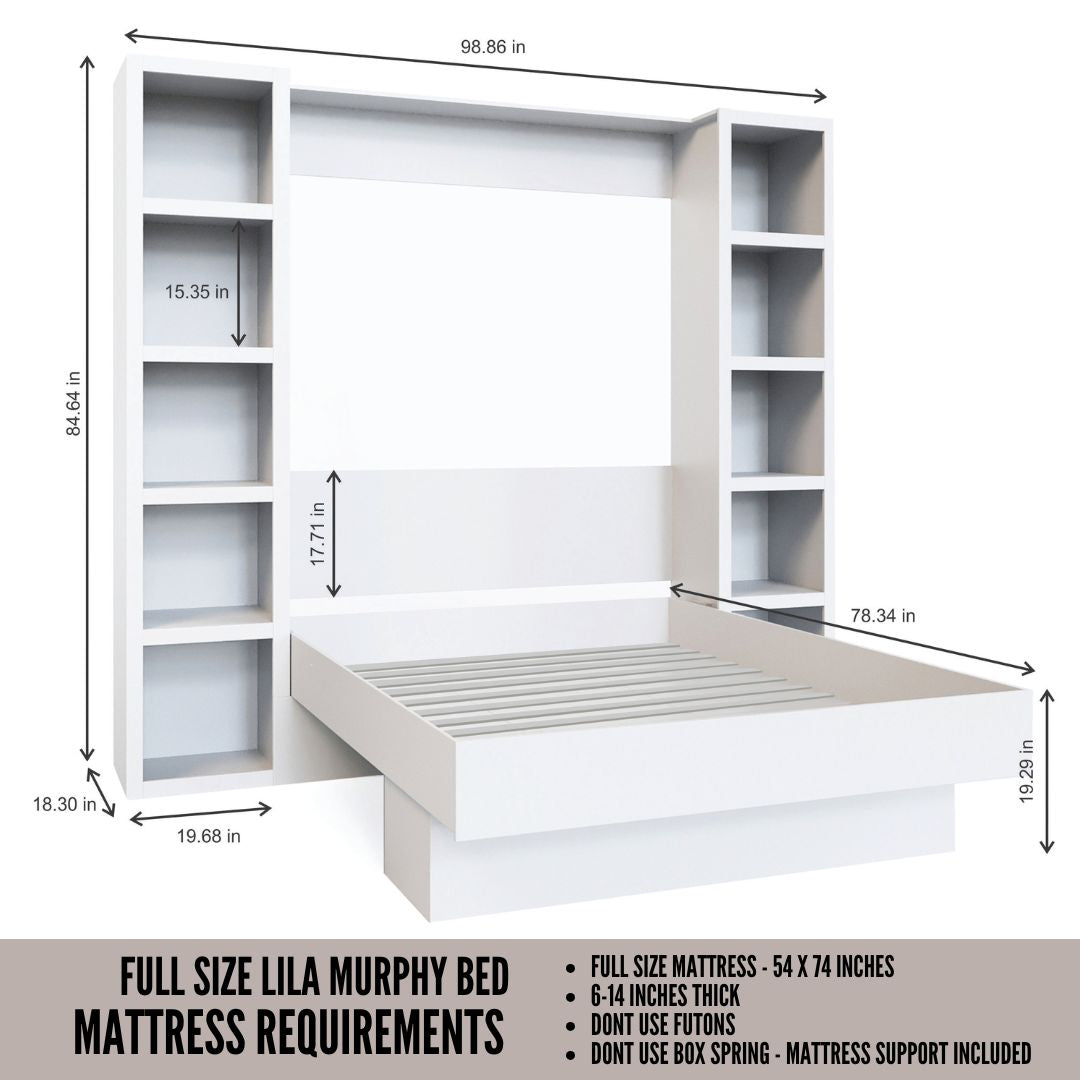 Easy-Lift Full Murphy Wall Bed in Black with Two Bookshelves