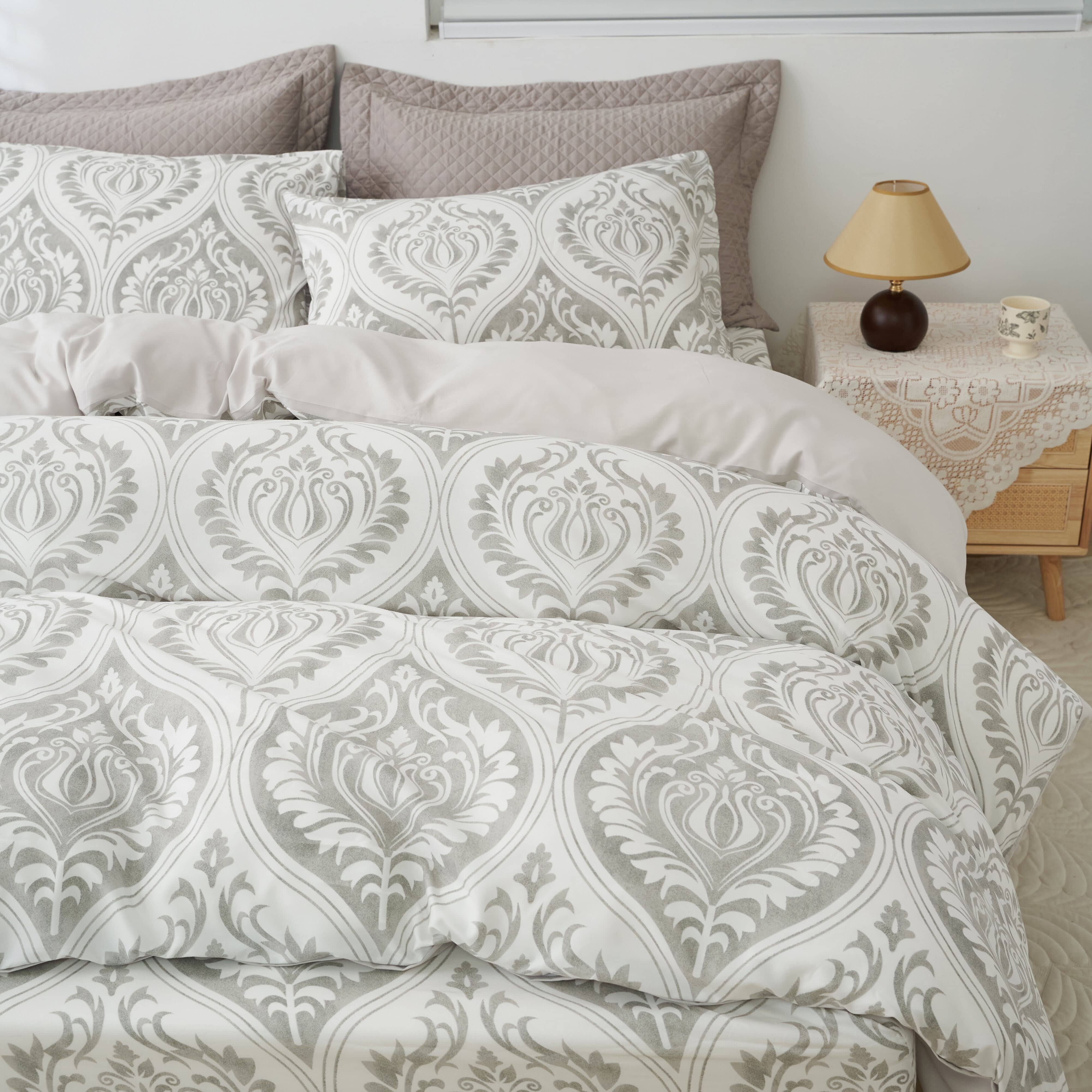 Tache Dreamy Moon Sky Ogee Damask Heather Gray White Duvet Cover (TB300)