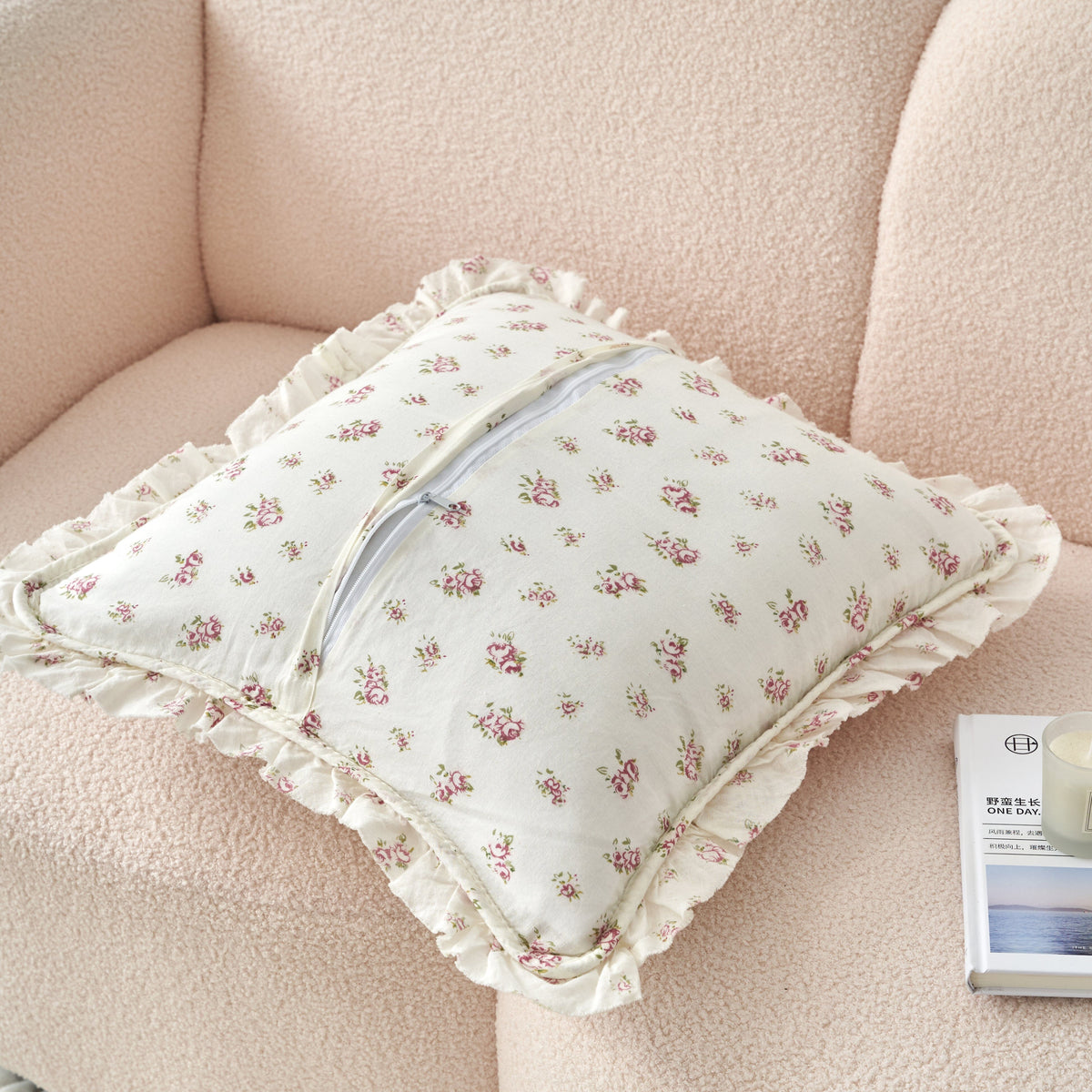 Blush Cottage Rose Pillow Covers – Set of 2, 18x18 Quilted Patchwork Floral Shabby Chic
