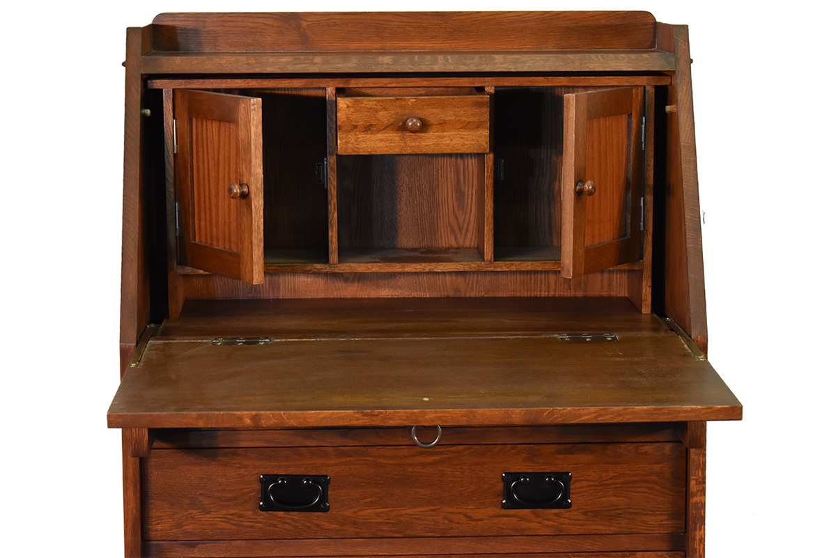 Arts and Crafts Mission Solid Oak Secretary Desk - Dark Brown