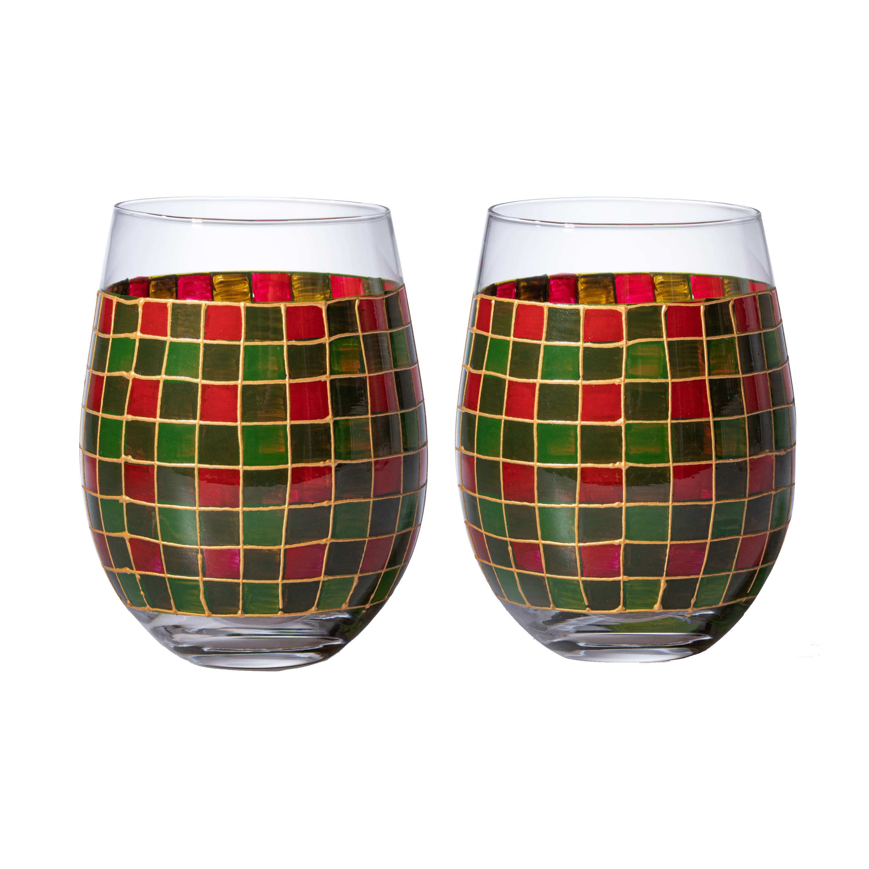 Red Green Stained Wine Glasses Set Of 2 By Festive Colorful Coffee Cups Stained Wind