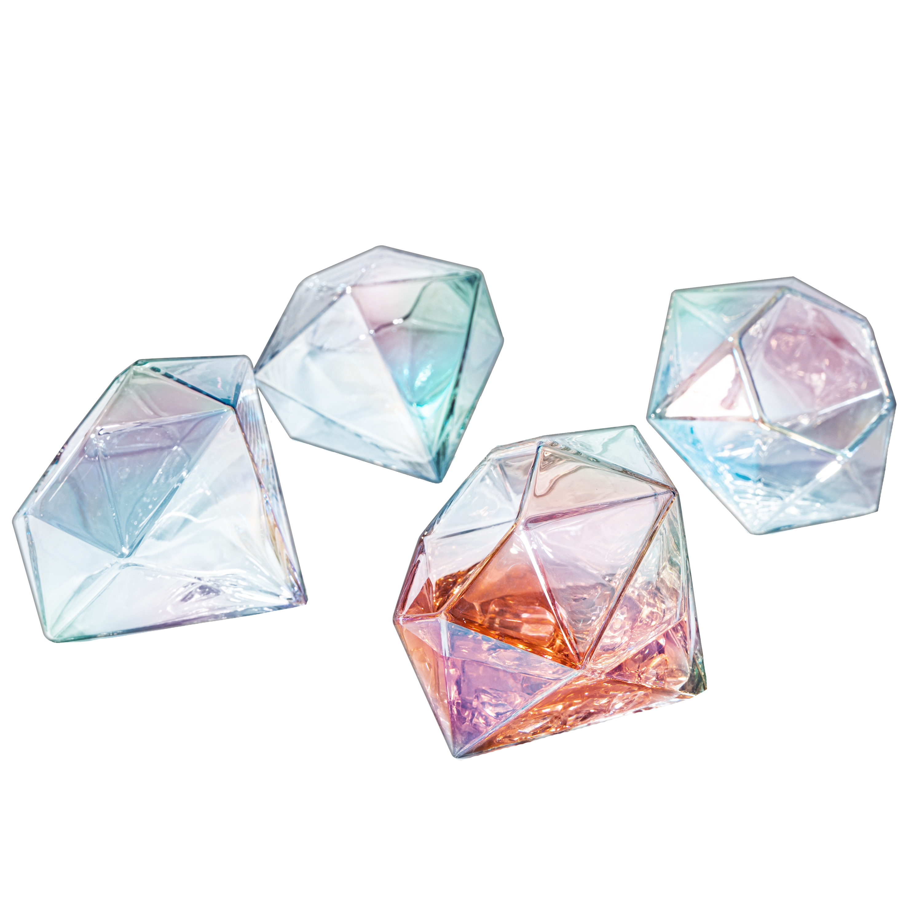 Set Of 4 Iridescent Diamond Whiskey Wine Glasses 10OZ Wine Whiskey Water Diamond Shaped Diamonds Col