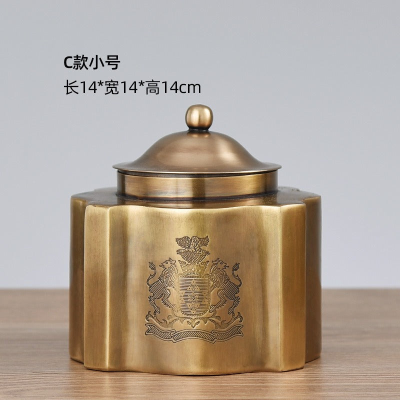 Brass vintage storage box, coffee can, chocolate candy can, tea can, decorative tabletop ornament