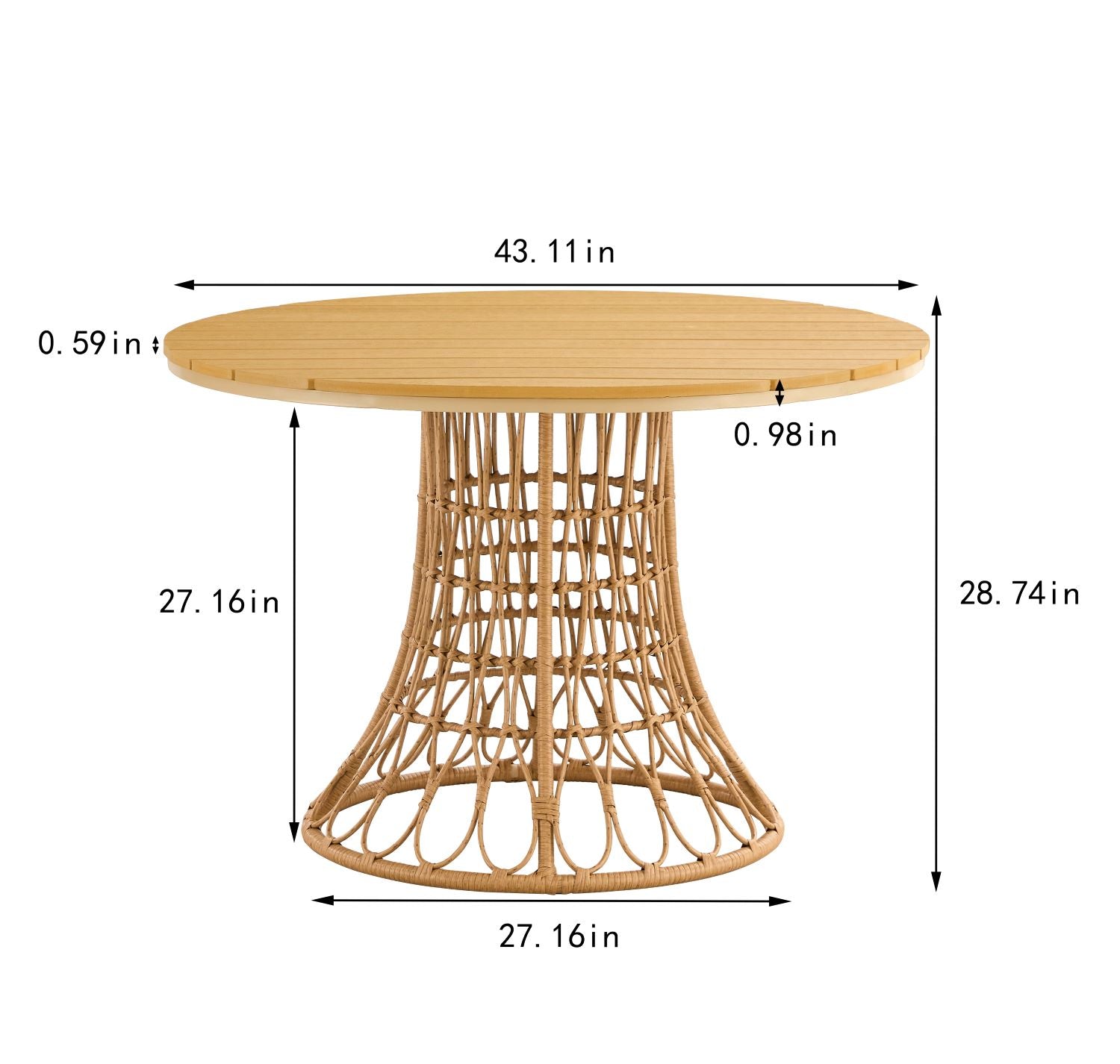 Outdoor dining set of 5 simple bamboo dinning table PE ratten round table 110CM plastic wood top