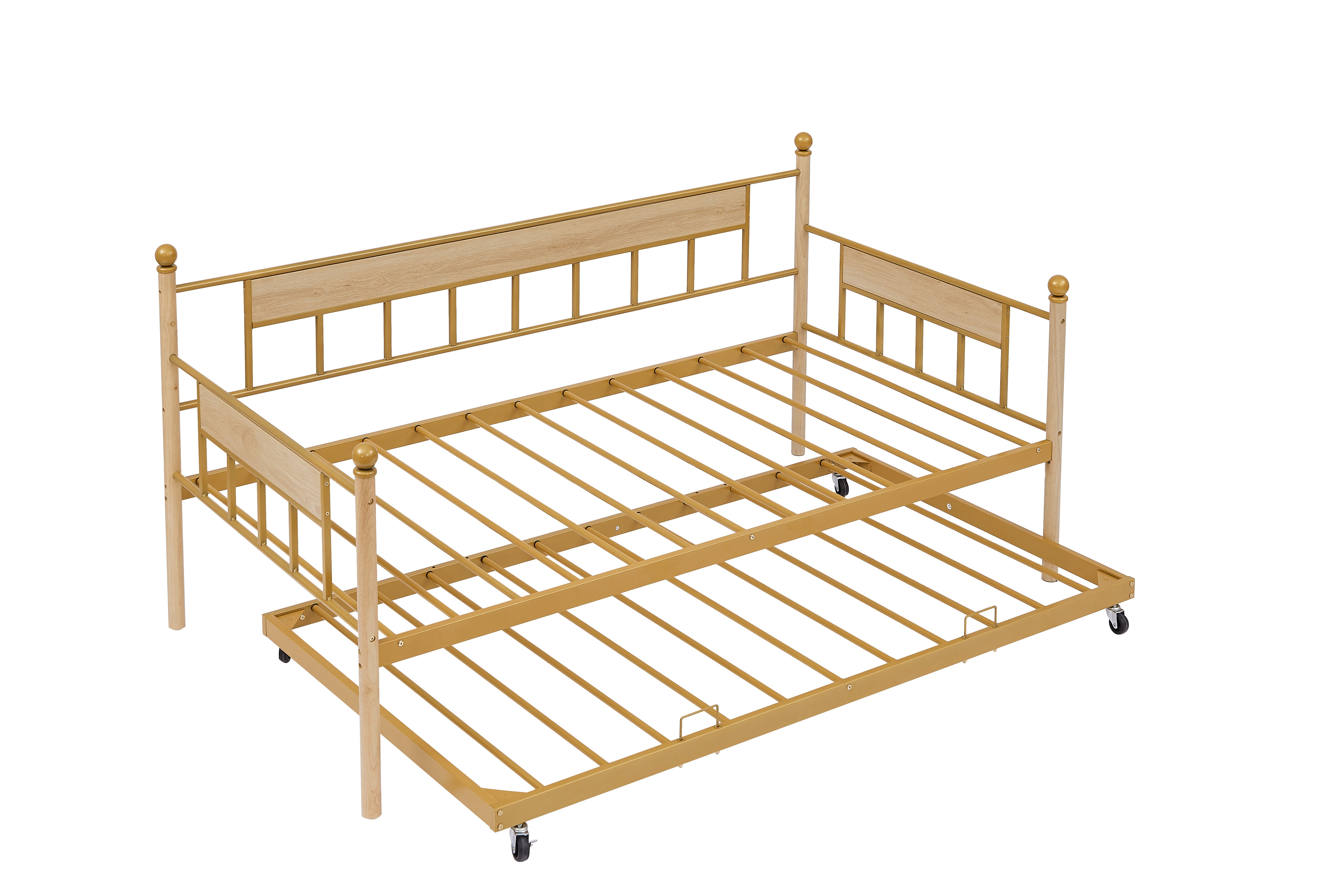 Daybed sofa bed metal framed with trundle twin size golden 77'' L x 40.6'' W x 14.5''H