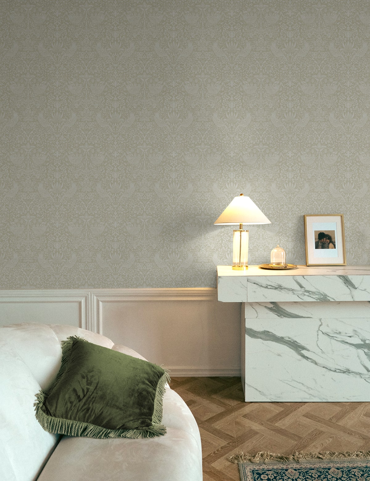 Tonal Bird Garden Vintage Prepasted Wallpaper