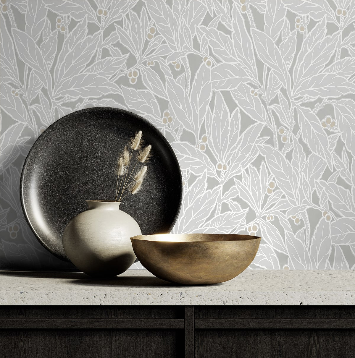 Leaf and Berry Botanical Vintage Unpasted Wallpaper