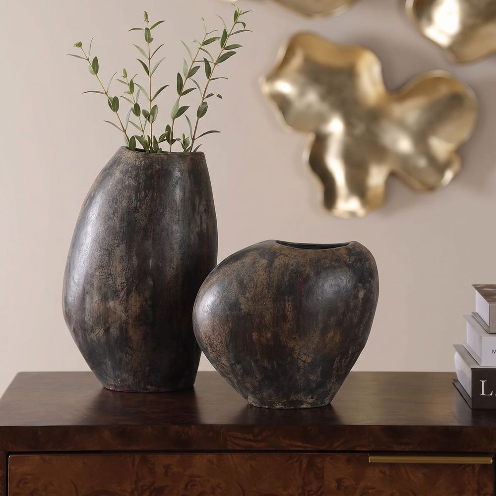 Emberstone Sculptural Indoor-Outdoor Vases – Set of 2