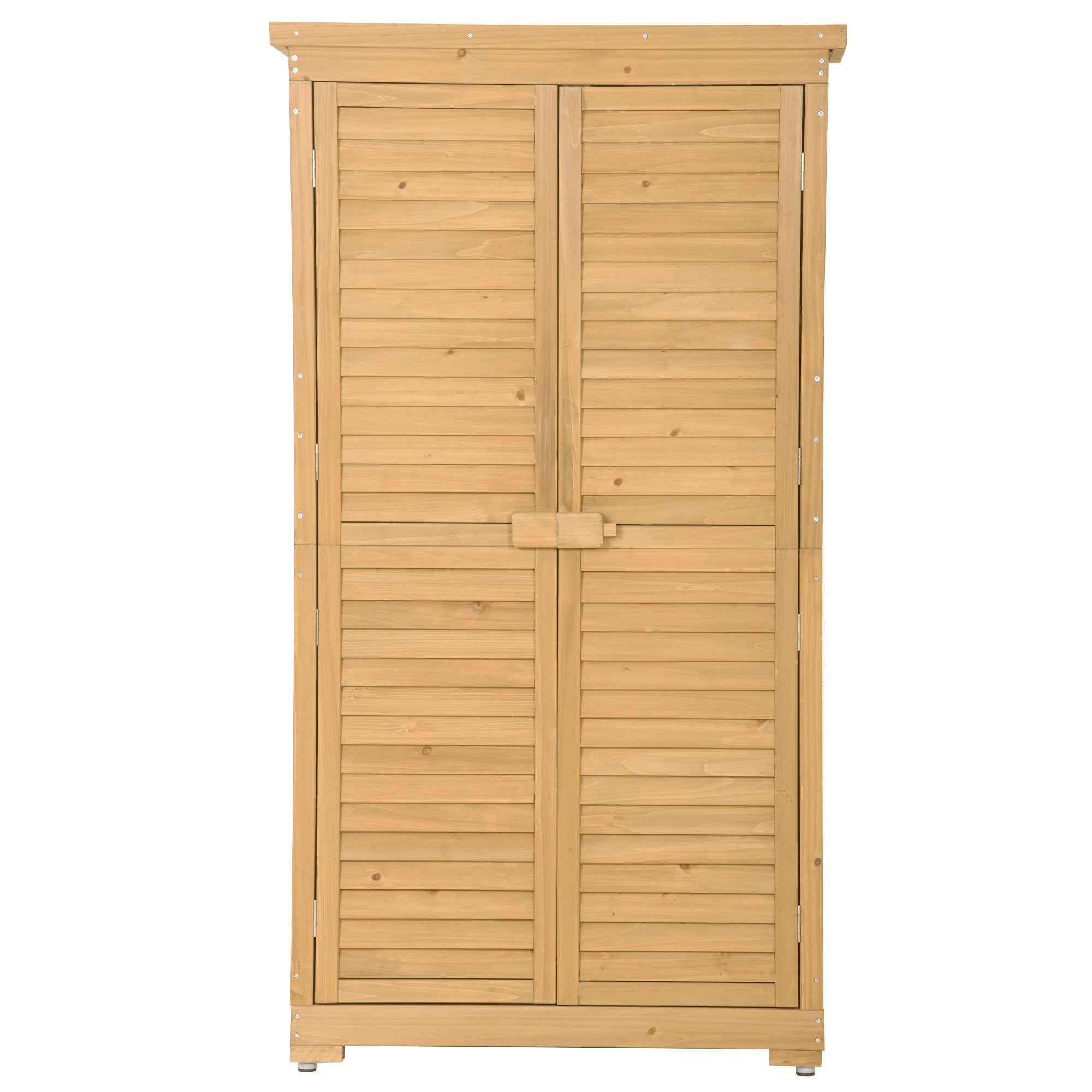 Wooden Garden Shed 3-tier Patio Storage Cabinet Outdoor Organizer Wooden Lockers with Wood (Natural Wood Color -Shutter Design)