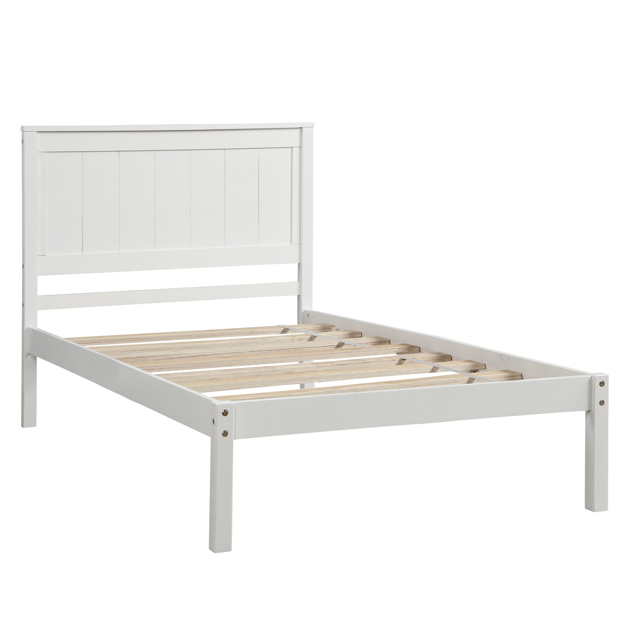 Platform Bed Frame with Headboard Wood Slat Support No Box Spring Needed Twin White