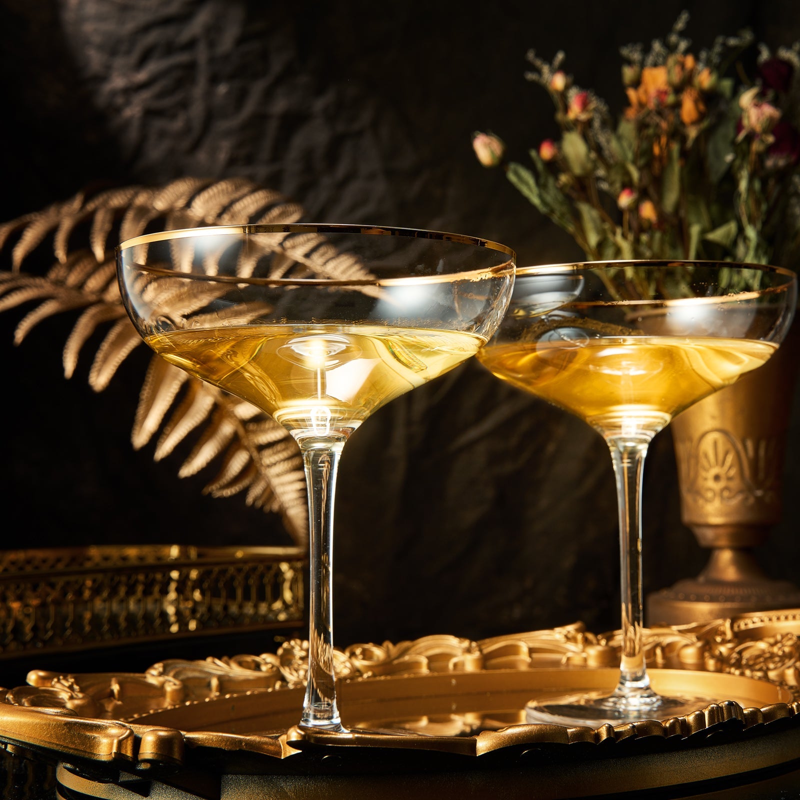 Colored Crystal Gilded Rim Coupe Glass Large 9OZ Cocktail Champagne Glasses 2 Set Vi