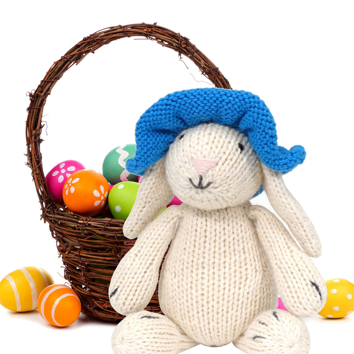 White Bunny with Blue Sun Hat