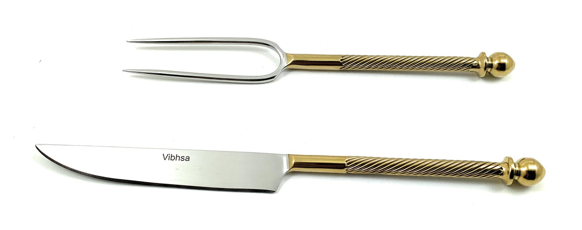 Luxury Carving Set – Handmade Stainless Steel with Gold Accents
