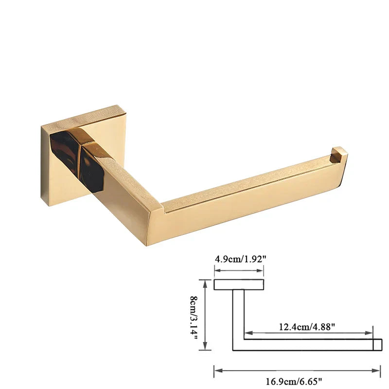 Gold Bathroom Hardware Set: Hook, Towel Rail, Bar, Shelf, Tissue Holder & More