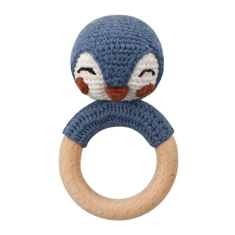 BPA Free Baby Wooden Teether Crochet Rattle Toy for Newborns