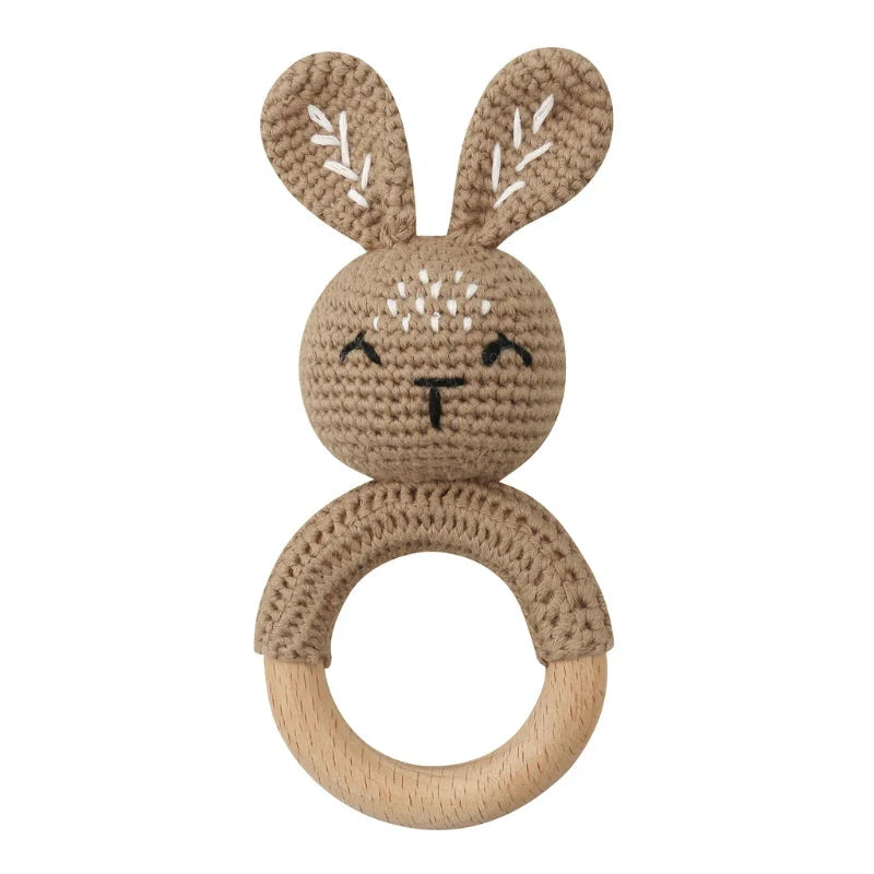 BPA Free Baby Wooden Teether Crochet Rattle Toy for Newborns