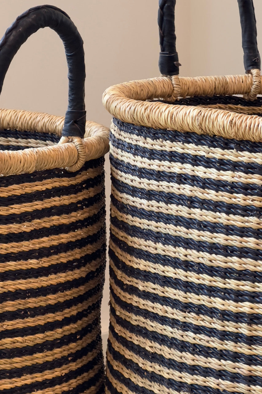 Laundry Basket - Natural w/ Black Stripes