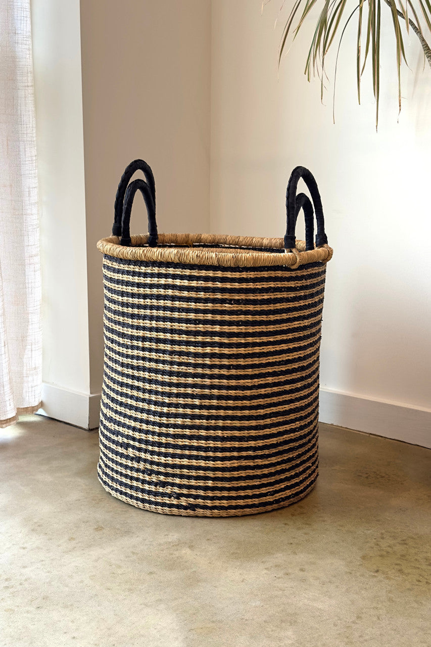Laundry Basket - Natural w/ Black Stripes