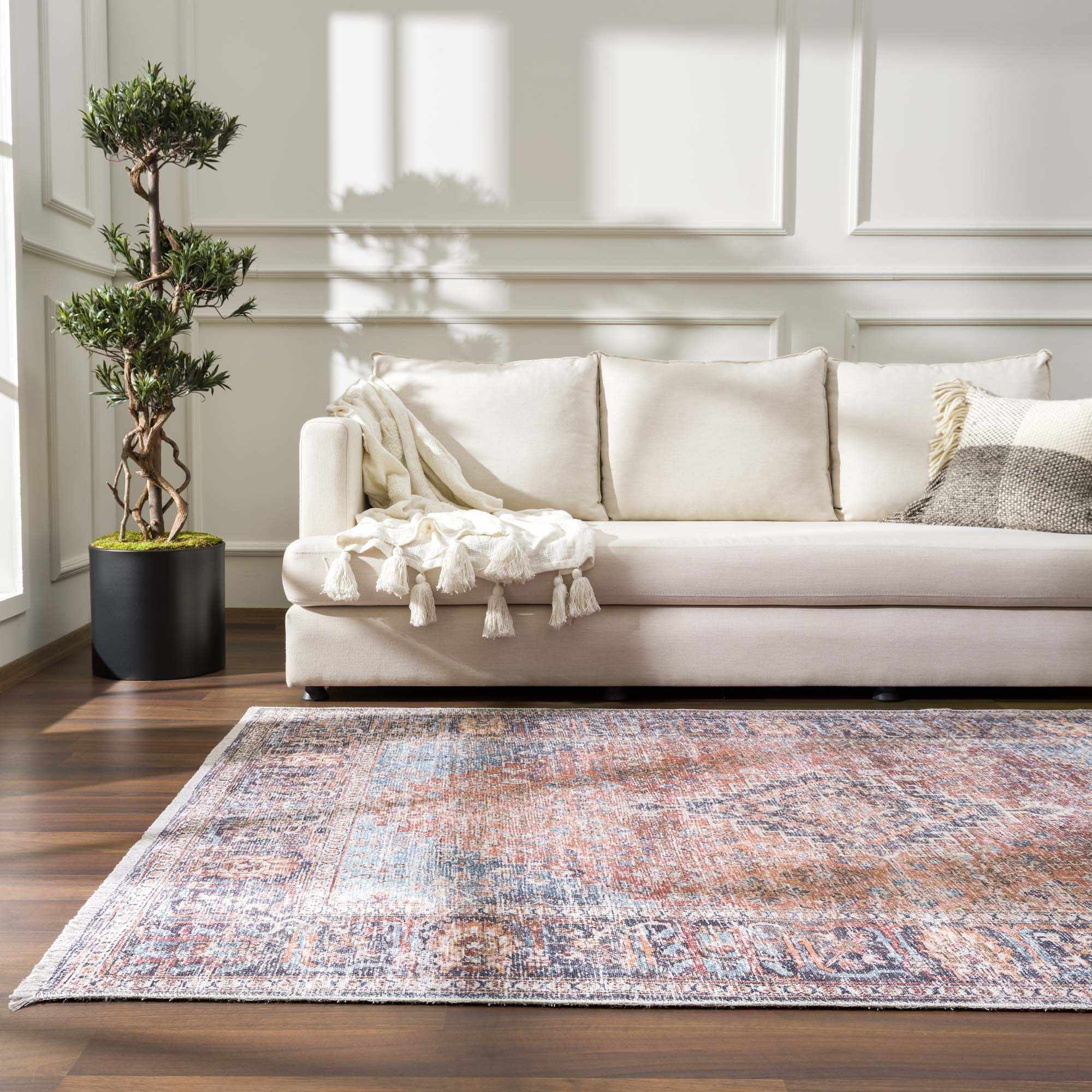 Blue Burgundy Holi-2302 Washable Area Rug