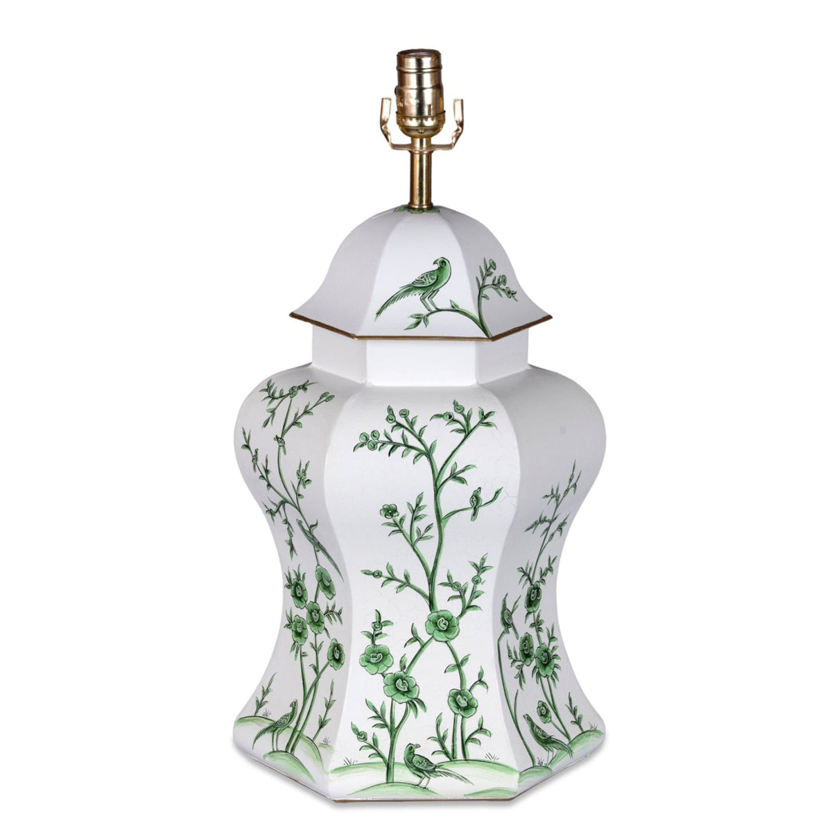 Ivory & Green Scalloped Hexagon Lamp