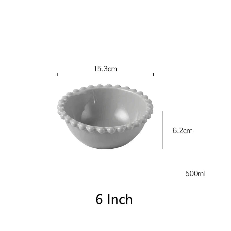 Heart Shaped Pearl Dinner Plate Set - Elegant Porcelain Tableware for Salad, Soup, Steak