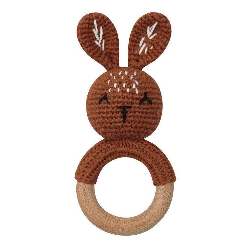 BPA Free Baby Wooden Teether Crochet Rattle Toy for Newborns