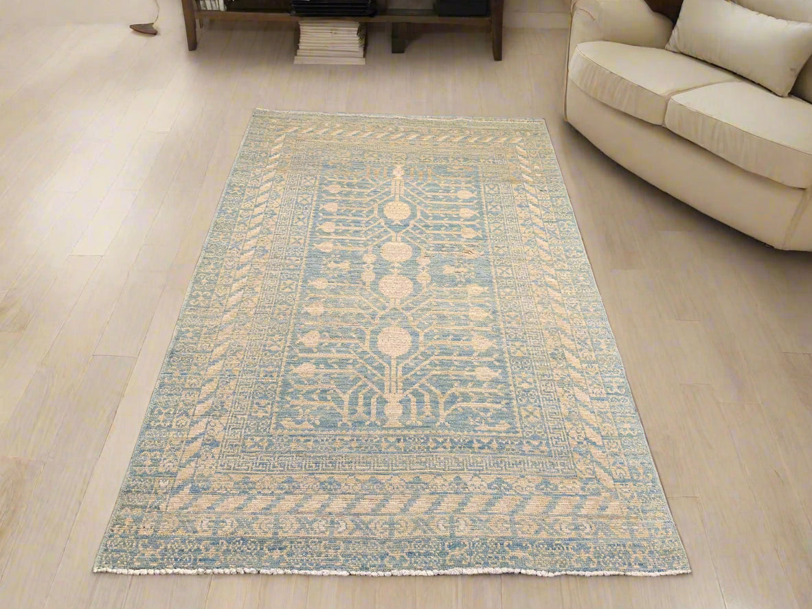 Khotan Pomegranate design Oriental Rug, size 4" x 6" (D)