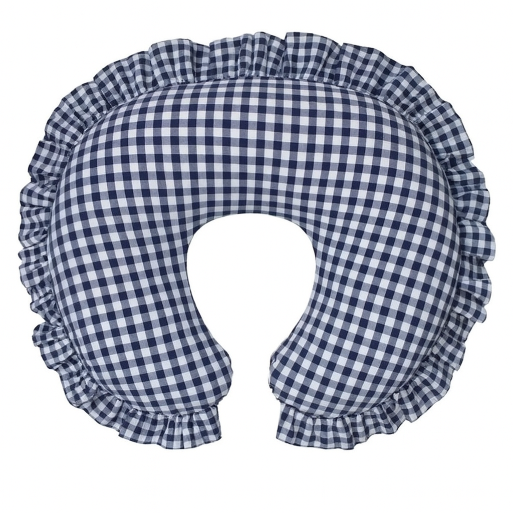 Navy Blue Gingham Ruffle Nursing Pillow Cover
