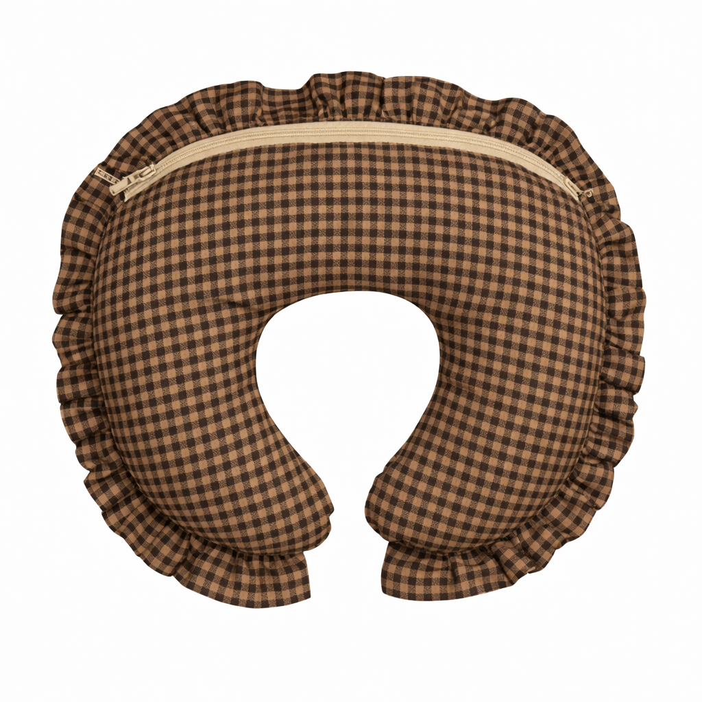 Brown Black Gingham Ruffle Nursing Pillow Cover