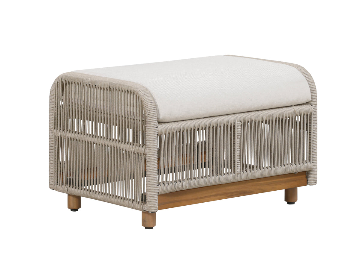 Alpine Teak Wood Outdoor Ottoman with Biege Rope Design