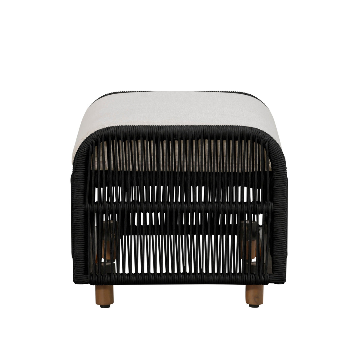 Alpine Teak Wood Outdoor Ottoman with Black - Rope Design