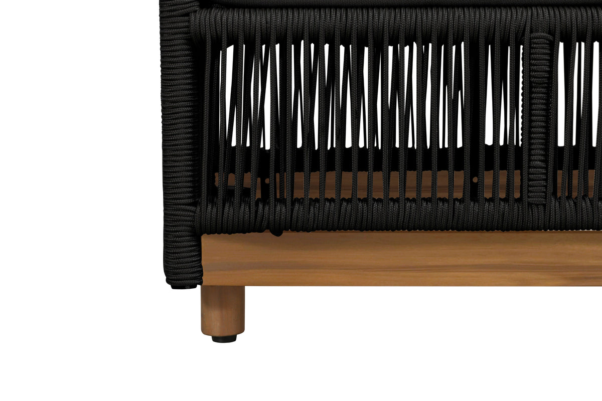 Alpine Teak Wood Outdoor Ottoman with Black - Rope Design