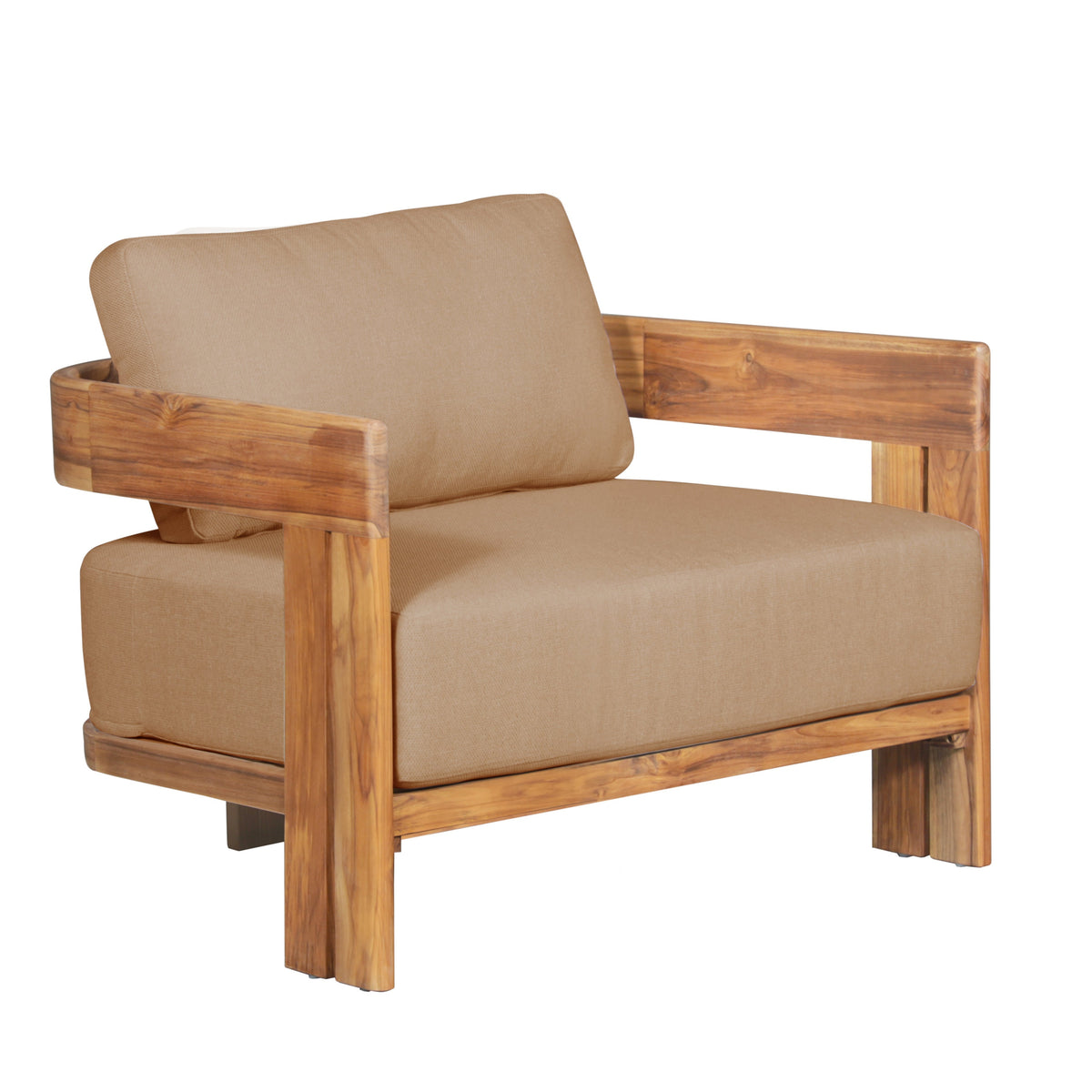 Paradiso Outdoor Solid Teak Wood Chair - light brown fabric