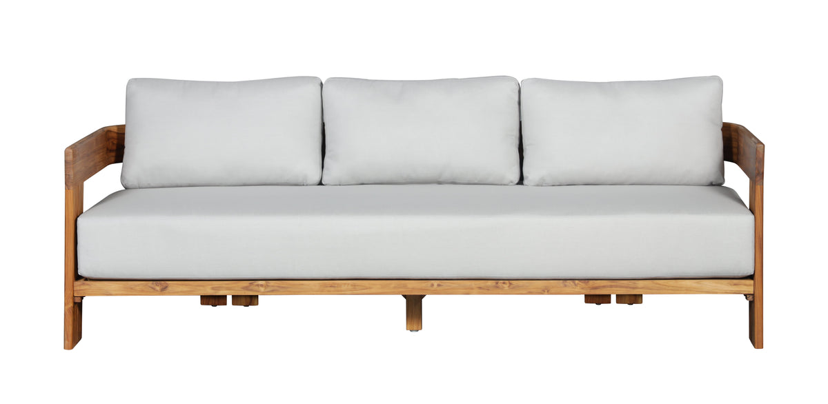 Paradiso Outdoor Solid Teak Wood Sofa - Light Gray Fabric