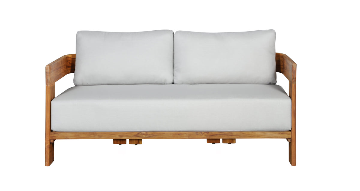 Paradiso Outdoor Solid Teak Wood Love seat - Light Gray Fabric
