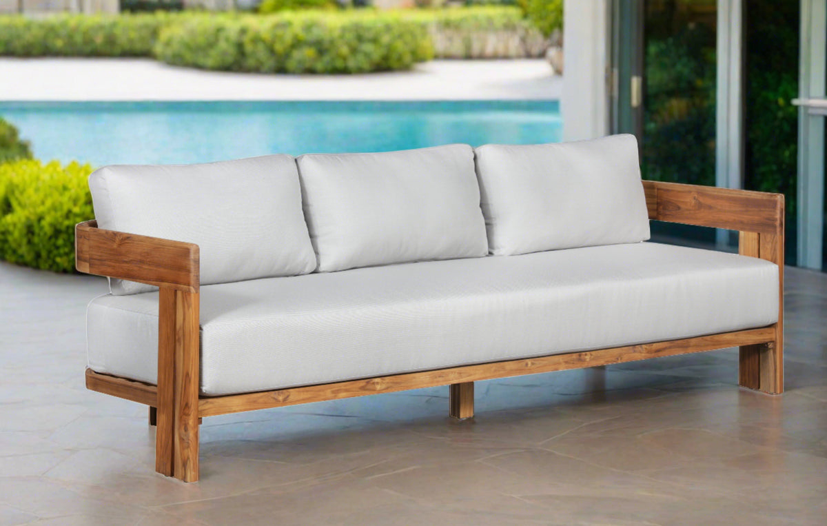 Paradiso Outdoor Solid Teak Wood Sofa - Light Gray Fabric