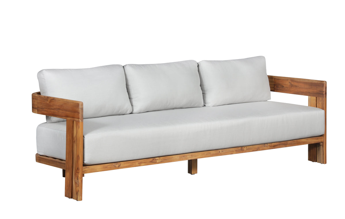 Paradiso Outdoor Solid Teak Wood Sofa - Light Gray Fabric