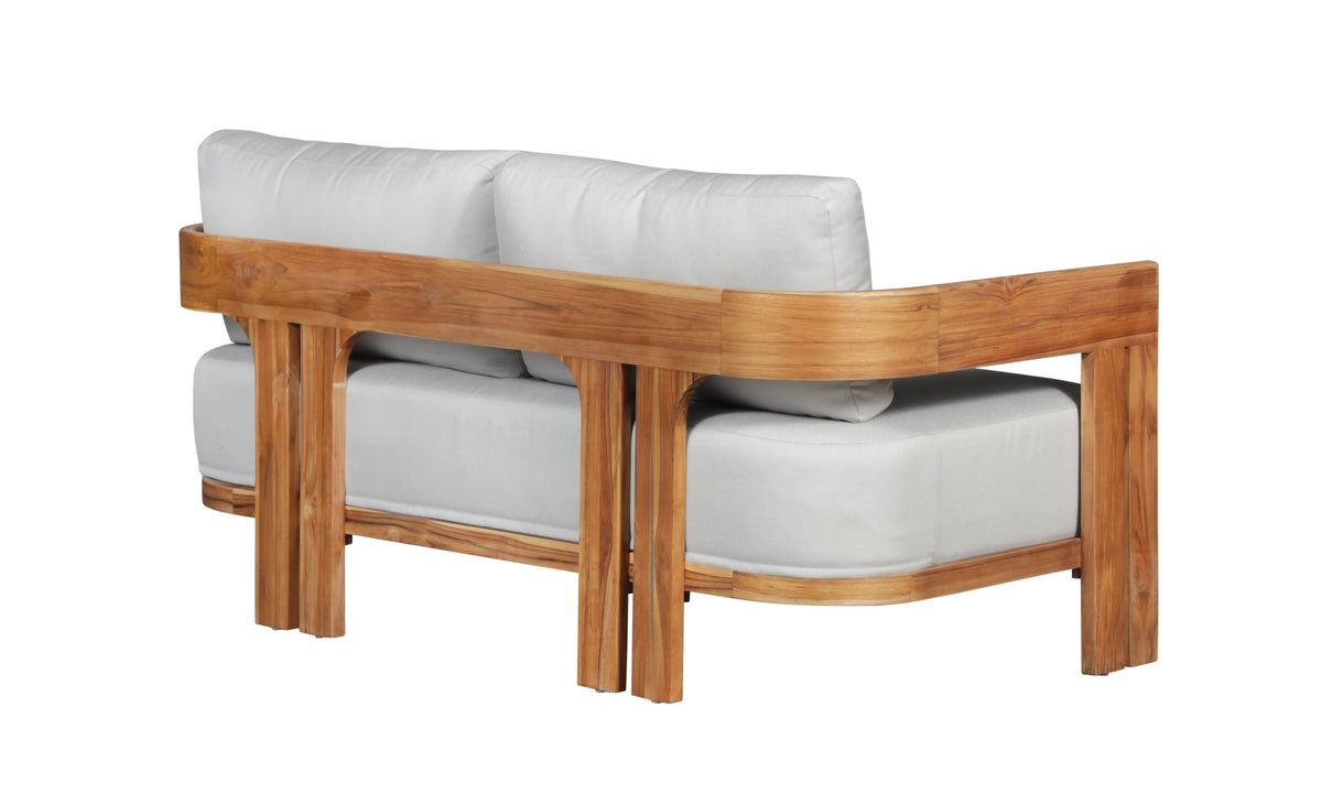 Paradiso Outdoor Solid Teak Wood Love seat - Light Gray Fabric