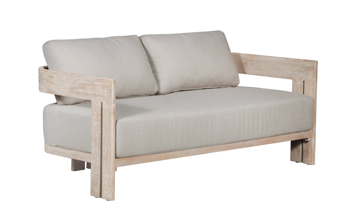 Paradiso Outdoor Solid Teak Wood Love seat Natural Look - Gray Fabric