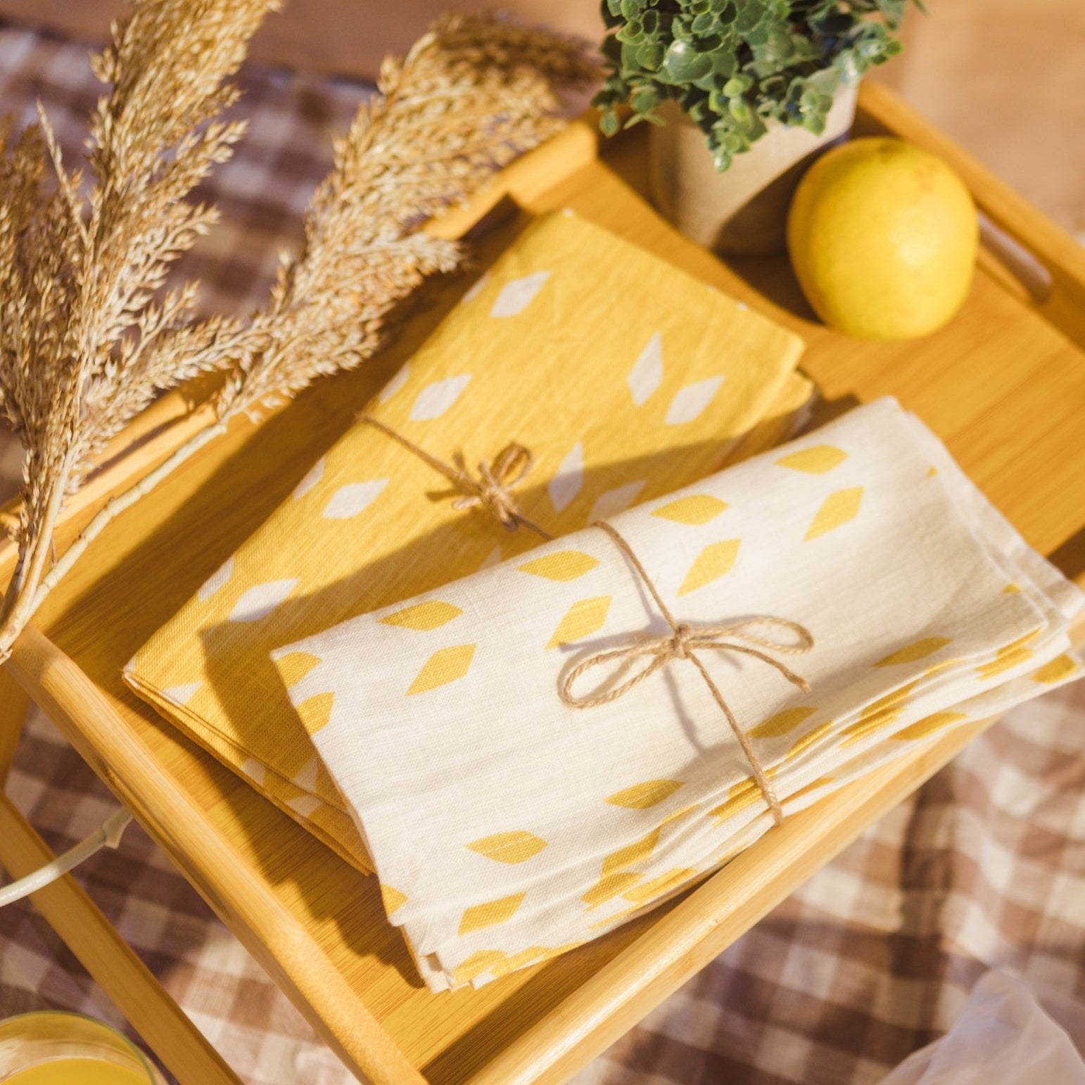 Terra - Pure Linen Table Napkins (Set of 2) - Mustard White